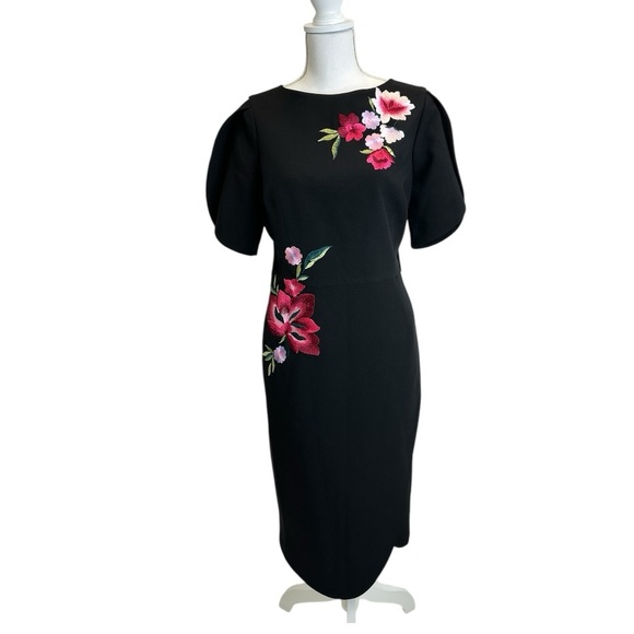Teri Jon Floral Embroidered Crepe Boatneck Midi-Dress Size 12 $610 NWT - Picture 3 of 12